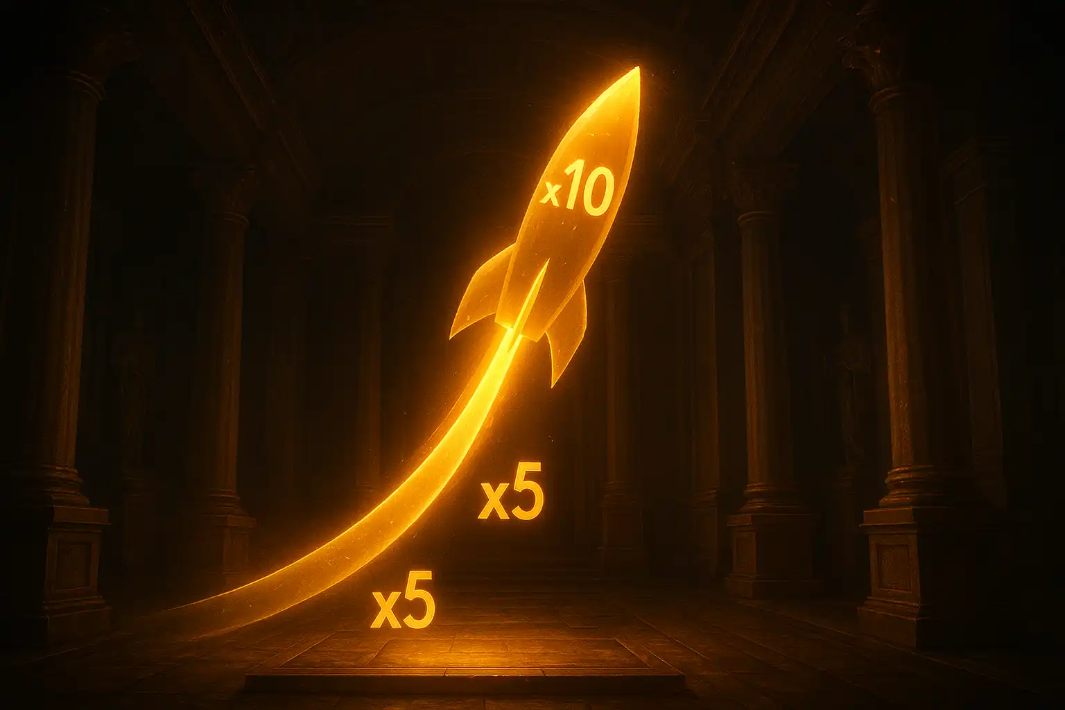 Golden temple styled Crash game multiplier graphic