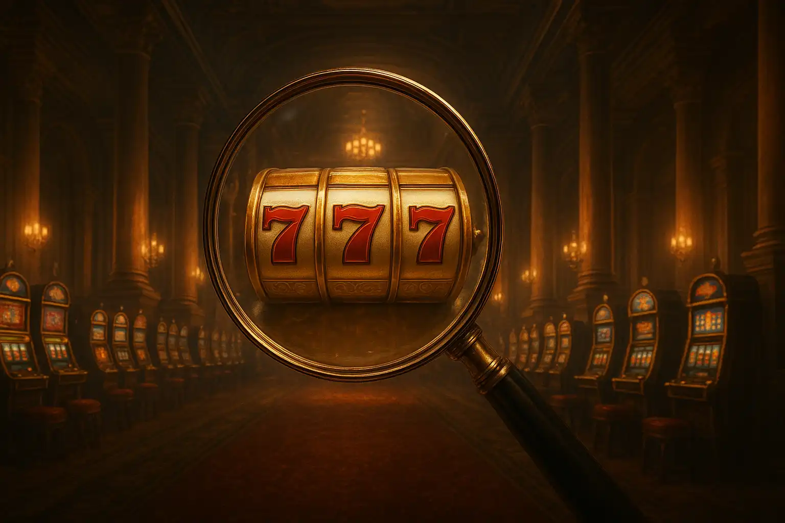 Golden temple casino interior with slot machines and marble columns