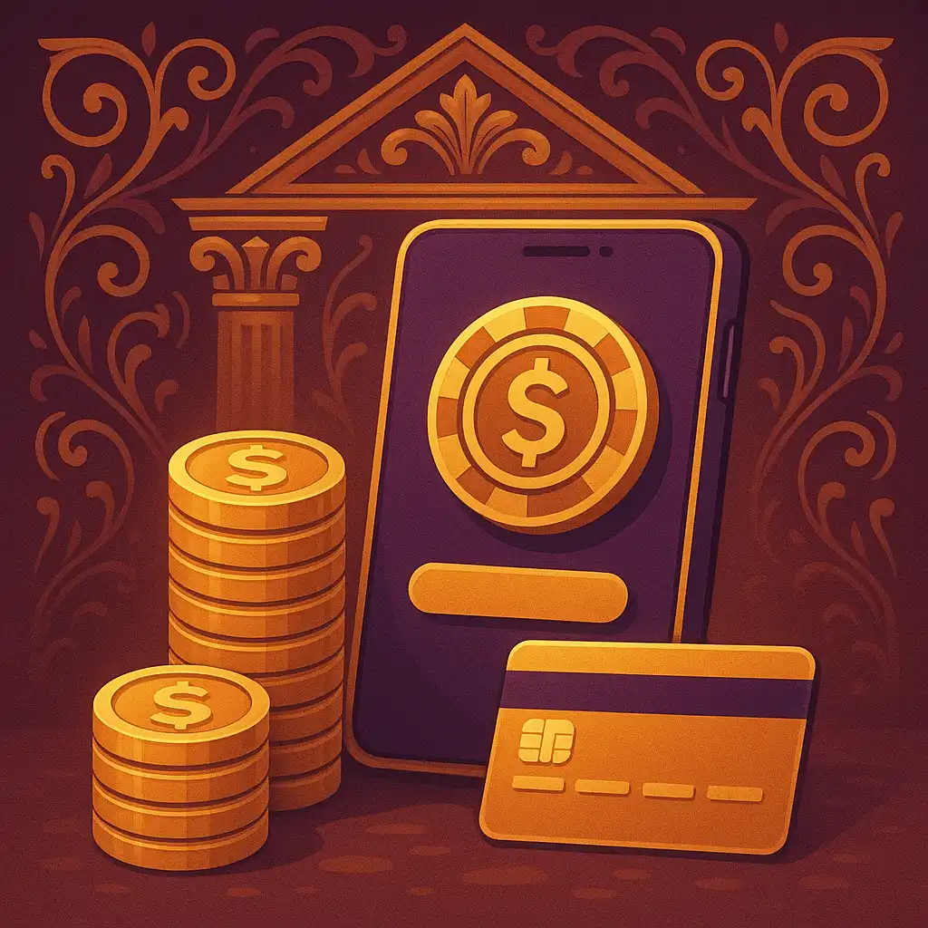 Illustration of depositing funds at a golden temple casino