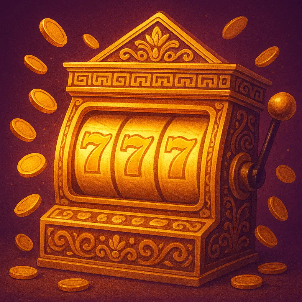 Illustration of spinning a golden temple slot machine